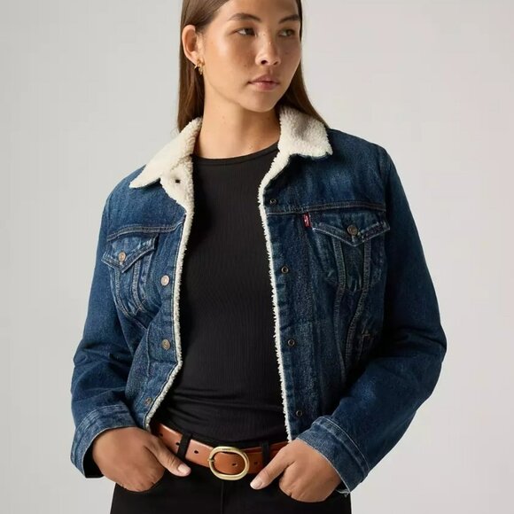 Levis Womens Sherpa Trucker Jacket Denim Blue Size S - Picture 5 of 12
